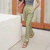 캐주얼 정장 바지 여성 2021 여름 새로운 새틴 녹색 높은 허리 바지 스트레이트 여성 바지 바지 우아한 사무실 레이디 Q0802