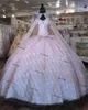 2021 Rose Gold Pailletten Quinceanera Kleider mit Perlen Cape Ballkleid Sweet 16 Kleid Vestidos De 15 Anos quinceanera