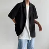 IEFB masculino manga curta terno casaco verão bonito coreano tendência solta nicho design entalhado colarinho único breasted blazer 210524