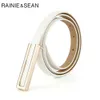 Rainie Sean Patent Leather Women Belt Thin Ladies Midja för byxor äkta läder Röd blå svart vit rosa kvinnlig rem 102 cm 2103226391