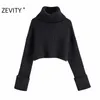 Kobiety Moda Solid Color Turtleneck Kołnierz Krótki Knitting Sweter Kobiet Chic Podstawowe Casual Pullovers Crop Tops S465 210420