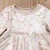 Sukienki dziewczęce Lioraitiin 0-5Years Fashion Flower Baby Girl Velvet Princess Party Korowód druhna ślubna O-Neck