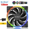 Pccooler 12V DC 12cm 양면 RGB 라이트 컴퓨터 케이스 냉각 팬 D 포트 4pin PC 쿨러 방열기