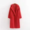 冬の赤いピンクのテディコートの女性の毛皮の毛皮のコートヴィンテージ厚い暖かい冬のコートの女性テディジャケットの女性Lambswoolのweard 210817