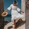 Super Chic Button Down вязание крючком вышитое Boho Maxi платье с длинным рукавом весна осень для женщин хлопковые повседневные платья