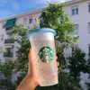 Stanleness Starbucks Tobuss Tobus de plastique réutilisables avec couvercle et paille plastique coloré paille tasse de bouteille froide couleur Confetti Cold Cold MlH9RU 1663