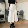 Zoete Japanse gegolfde geplooide rok vrouwen hoge taille BF losse casual lange rok zwart witte zomer wilde student streetwear 210619