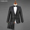 Mężczyźni błyszczący czarny garnitur zestaw garnitury ślubne dla mężczyzn Blazer Pant Bow Tie 3 Sztuka Męskie Glitter Tuxedo Suit Party Costume Homme Mariage 210524