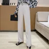 White Women's Formal Pants Casual Chic Wide-leggings with Belt High Waist Elegant Work Trousers Female 210428