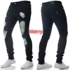 Män Jeans Ripped Hole Slim Fit Casual Mens Steet Wear Distressed Penna Byxor Svart Ljus Blå Denim Trousers Full Length Pant 211008