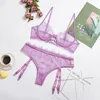 Echonight Underkläder Lace Kvinnors Underkläder Push Up Transparent BH Set Purple Lenceria Bra och Panty Set Erotic Underkläder Set X0526