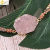 CSJA Natural Stone Bracelet Pink Quartz Leather Wrap Bracelets for Women Rose Gems Crystal Beads Bohemia Jewelry 5 Strand S3089375621