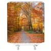 Shower Curtains Eco-friendly Fall Leaves Landscape Polyester High Quality Washable Bath Decor Scenery River With Hooks