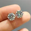 Real Diamond Test Past Total 4 Carat D Color Moissanite Stud Earrings Silver 925 Sparkling Round Brilliant Cut Gemstone