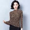 Mujeres coreanas Blusas Camisas Mujer Leopardo Blusa Camisa Manga larga Malla Tops Tallas grandes Blusas Mujer De Moda 210427