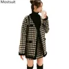 Houndstooth Vintage Woolen 2 sztuk Skirt Suits Set Kobiety V-Neck Cardigan Tops i Mini Ladies Moda 2 szt 210513
