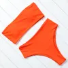 OMKAGI Bandeau Bikini 2020 Swimwear Women Solid Bikini High Waist Swimsuit Swimming Bathing Suit Biquini Maillot De Bain FemmeX0523