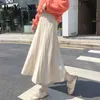 Линия вязать MIDI юбки женские осень зимняя уличная одежда Slim Big Dem повседневный корейский стиль юбка женские черные розовые 210506