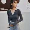 Pull Pit Automne Hiver Chemise Femme Femme Manches Longues Stretch Mince Sexy Demi Col Ouvert Pull Coréen 210601