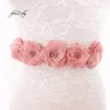 Belts Sweet Vintage Pink Sash Belt Matching Burn Fabric Flower Headband Girl Women