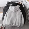 Jacka Kvinnor Solid Färg Hoodies Höst Vinter Imitation Lambull Koreansk Topp Plus Velvet Tjock Zipper Sweatshirt Toppar 210803