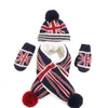 Popular otoño e invierno bufanda cálida bandera americana jacquard lana sombrero guantes bebé conjunto de tres piezas