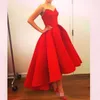 Sweetheart Bright Red Hi Lo Prom Dresses Plus Size Satin Back Zipper Ruffles Gorgeous Sexy Girl Party Evening Gowns High Low Affordable GH W W