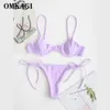 Omkagi Bikini Solid Swimwear Mulheres Mini Thong Verão Swimsuit Set Brazilian Biquini Push Up Feminino 210702