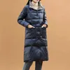 Mulheres Dupla Steidents Long Jacket Turtleneck Wink White Duck Revestido Collar Único Peito Quente Neve Outwear 210430