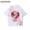 Gonthwid Chinese Craneの花プリントTシャツ原宿ヒップホップカジュアルストリートウェアTシャツトップスヒップスター半袖ティーオスY0322