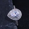 Top Moda Personalizado Charm Ring Tamanho 6-10 Jóias 925 Sterling Prata Gota de Água Branco Topázio CZ Diamante Gem Partido Mulheres Casamento Noiva Anel Presente