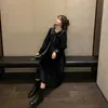 Vintage Cute Velvet Long Sleeve Dress Black Winter Women Doll Collar Midi Korean Lady Wedding Party 210604