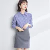 Women's Blouses & Shirts 2021 Spring Autumn Blue Striped Shirt Office Ladies Work Blouse Summer Long-sleeved Butterfly Collar Casual Female