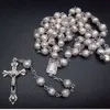 Collier Chapelet Perles D'EAU Douce Naturelles Collier Bijoux Croix Catholique Haut Gamme