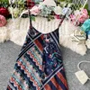 Korobov Casual V Neck Kobiety Suknie Plaży Styl Drukuj Spaghetti Pasek Kobiet Sukienka Moda Wysoka Talia Sznurowanie Boho Vestidos Mujer 210430