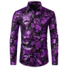 White Shirt Men Shiny Bronzing Floral Mens Shirts Casual Slim Fit Mens Party Shirts Wedding Men Dress Shirt Long Sleeve Chemise 210524