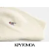 kpytomoaの女性のファッション刺繍のクロップを使ったニットカーディガンセータービンテージパフスリーブ女性の上着シックトップ210714