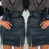 Сексуальные женщины черные искусственные кожаные карандаш Bodycon юбка клубная двойная молния высокая талия мини короткий юбка пояс черный белый хаки юбка 210412