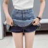 Sicherheit Kurze Denim Miniröcke Frauen Plus Größe Hohe Taille Rüschen Fischschwanz Jean Rock Sommer Sexy Falten Mädchen Elastische 210601