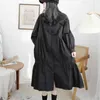 [EAM] Women Black Pleated Long Big Size Shirt Dress Lapel Long Sleeve Loose Fit Fashion Spring Autumn 1DD6133 21512