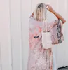 Kadın Bluzlar Gömlek Ayualin Kimono Robe Uzun Bluz Kadınlar 2022 Plaj Boho Vestidos Pamuk Rayon Turuncu Çiçek Kaftan Yaz Örtüsü SW