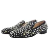 Handmade Gold And Sliver Spikes Flat Party And Wedding Dress Shoes Men's Luxury Loafers Red Outsole Dandelion Moccasin