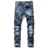 Mens Men Jean rippade jeans rippar stretch svart mode smal fit tvättad motocykel denim byxor panelerade hiphop byxor