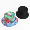 Tie-Dye Solid Color Printing Plat-Top Double-Sided Fisherman Hat Män och kvinnor utomhus fritidsskugga Bassäng Partihandel Beanie/Skull Caps Oliv2