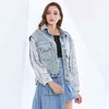 Patchwork Sequin Denim Jacket For Women Lapel Long Sleeve Casual Basic Jackets Female Fashion Clothing 210524