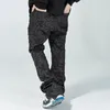 Męskie spodnie Harajuku Prosto Plised Black Casual Men 2021 Spodnie Retro Streetwear Oversize Luźne Ścieżka Hip Hop Para Jesień