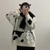Vintage décontracté vache imprimé pull femmes hiver O cou lâche paresseux Femme coréen Harajuku tricoté pull mignon doux pull 210522