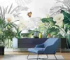 Beibehang foto behang moderne handgeschilderde tropische plant bladeren bloemen en vogels muurschilderingen woonkamer slaapkamer 3d wallpaper Q0723