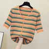 Oversized V-Neck Thin Summer short Sleeve Women Sweater plus size Knitted Cardigan Sweaters Womes England Buttons Tops Coat 210604