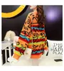 H.SA Sweater and Knitwear Women Winter Pullovers Casual Graffiti Long Oversized Jumpers Orange Blue Knit Chic Sweaters Christmas 210417